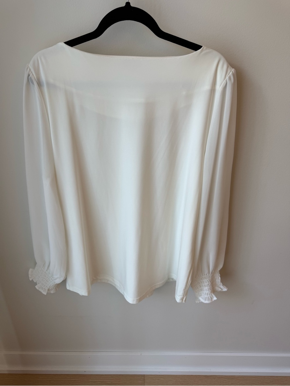 Aura Cream Boatneck Blouse with Smocked Ruffle Cuffs